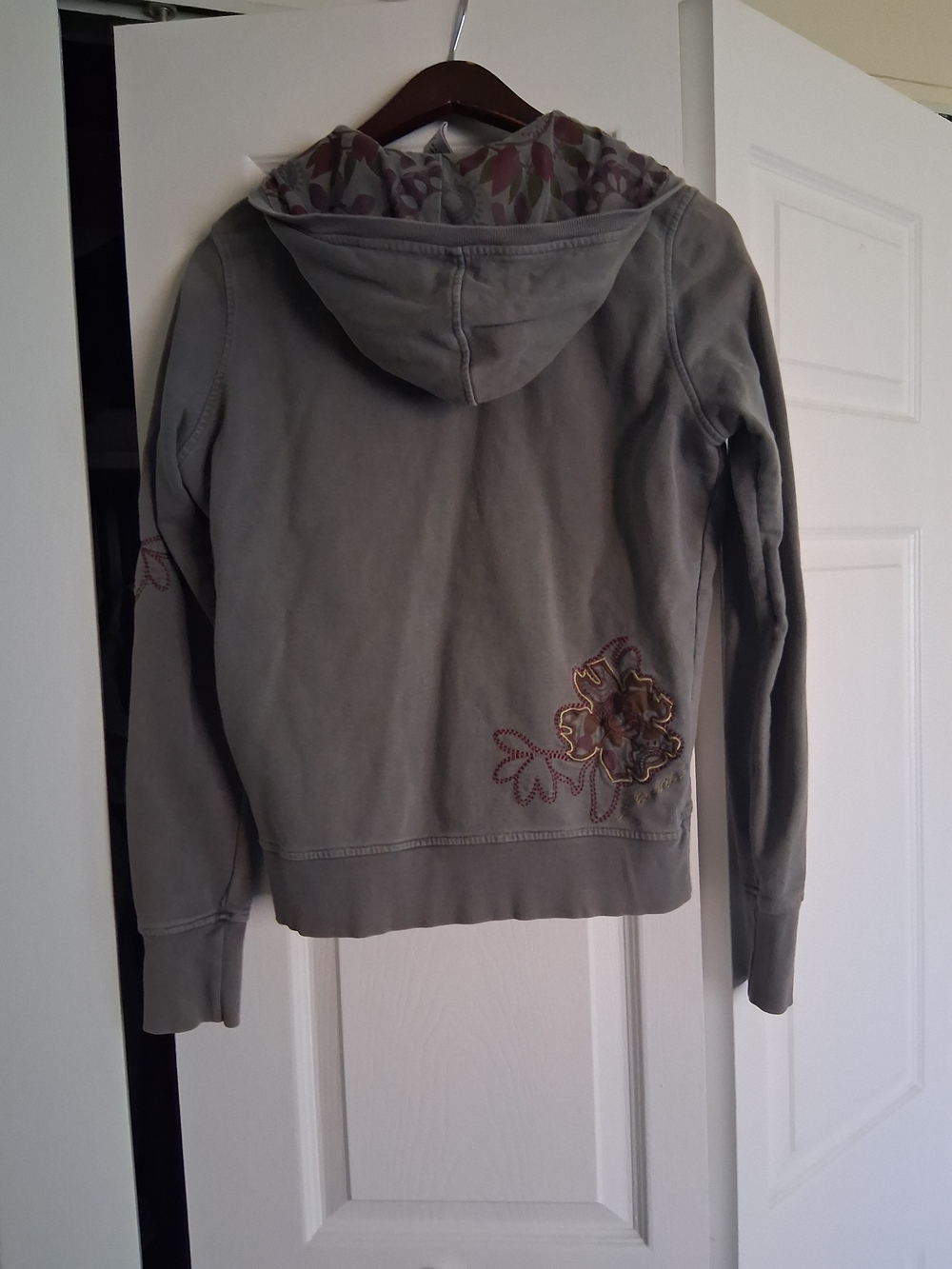 PrAna Women's Gray Zip-Up Hoodie with Floral Embroidery - Picture 2 of 6